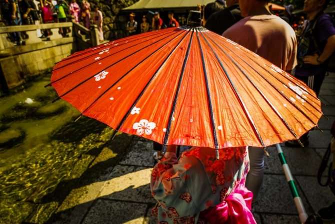 Девочка с традиционным японским зонтиком