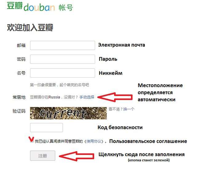 Douban автоматически указывает местоположение пользователя при регистрации