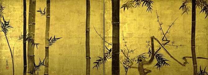 Корин Огата. Бамбук и сливовое дерево