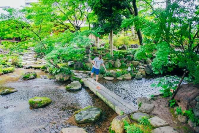 японский сад, река